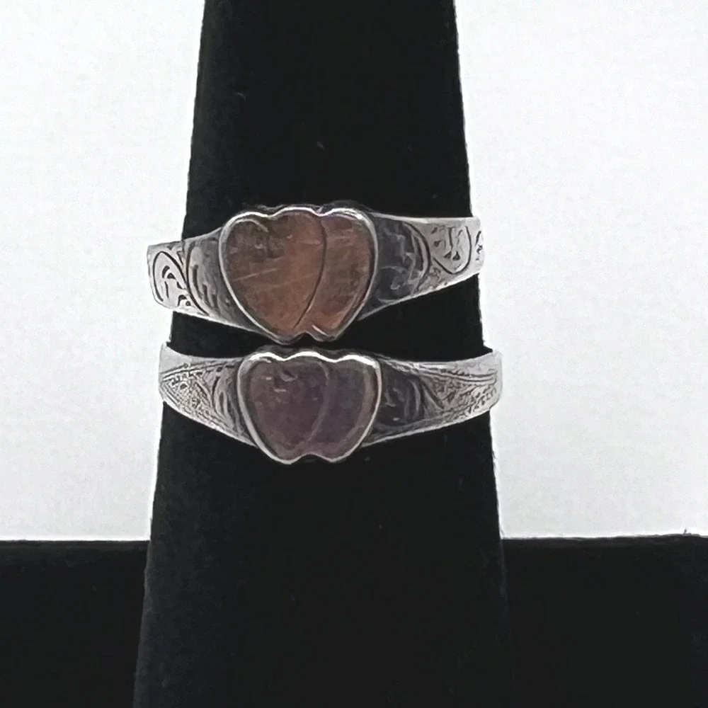 Unbranded Double Heart Coin Silver Rings Womens Size 8.25 Silver Fair Victorian